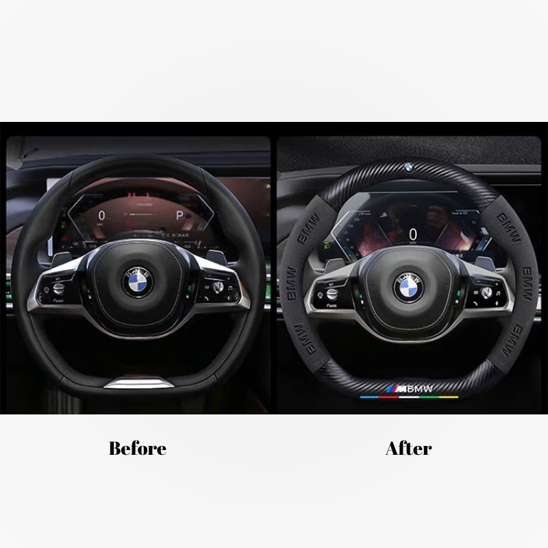 BMW Luxury Carbon Fiber Leather & Soft Suede Touch, Enhanced Grip Steering Wheel Cover For 3 Series, 4 Series, 5 Series, 6 Series, 7 Series, X1, X3, X4, X5, X6, X7 - i-Station Mobile Phone & Electronic Device Repair and Accessories