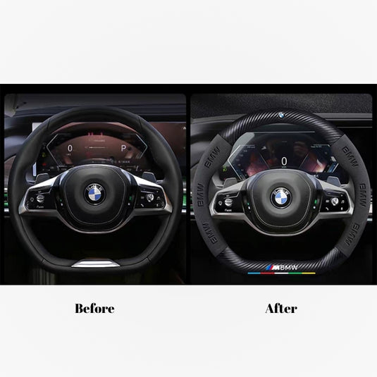 BMW 1 Series Luxury Carbon Fiber Leather Steering Wheel Cover – Soft Suede Touch, Enhanced Grip & Steering Wheel Protection