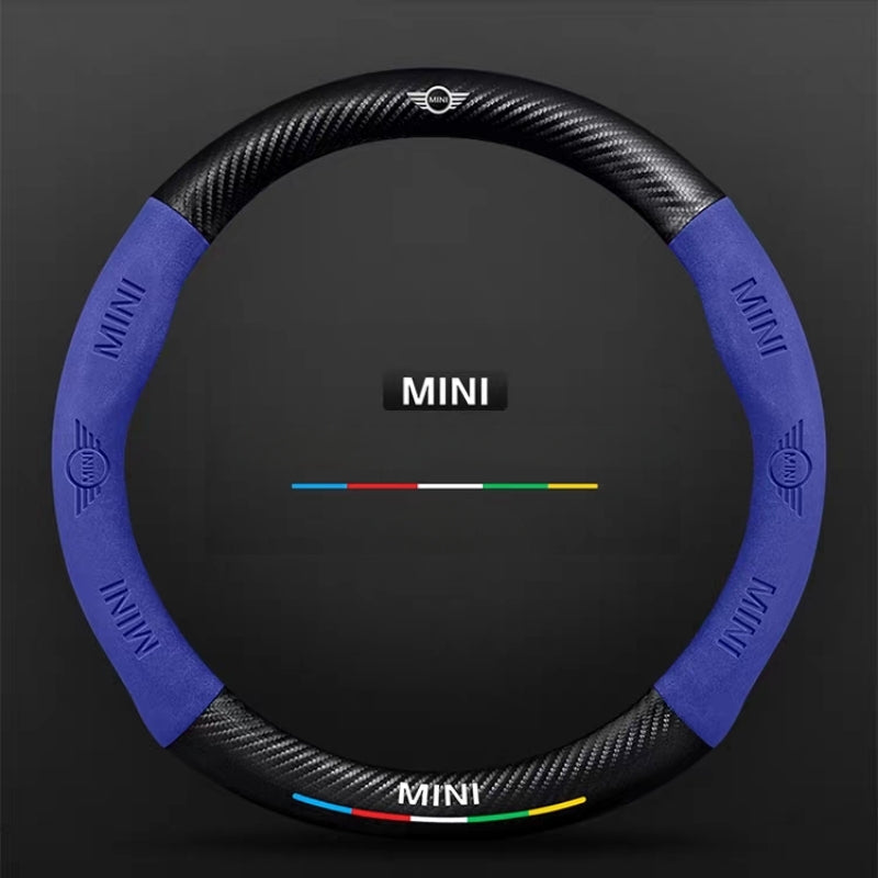 Load image into Gallery viewer, BMW Mini Cooper Luxury Carbon Fiber Leather Steering Wheel Cover – Soft Suede Touch, Enhanced Grip &amp; Steering Wheel Protection
