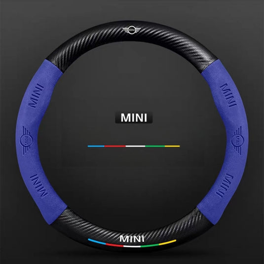 BMW Mini Cooper Luxury Carbon Fiber Leather Steering Wheel Cover – Soft Suede Touch, Enhanced Grip & Steering Wheel Protection
