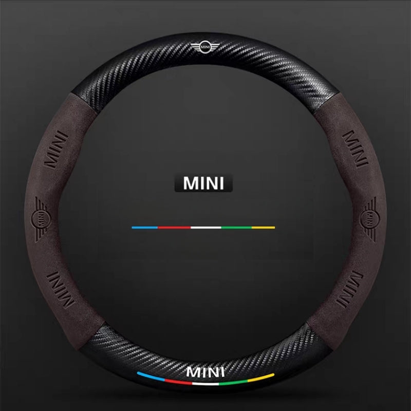 Load image into Gallery viewer, BMW Mini Cooper Luxury Carbon Fiber Leather Steering Wheel Cover – Soft Suede Touch, Enhanced Grip &amp; Steering Wheel Protection
