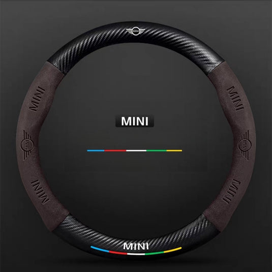 BMW Mini Cooper Luxury Carbon Fiber Leather Steering Wheel Cover – Soft Suede Touch, Enhanced Grip & Steering Wheel Protection
