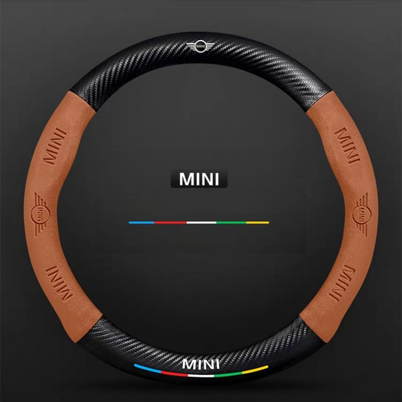 Load image into Gallery viewer, BMW Mini Cooper Luxury Carbon Fiber Leather Steering Wheel Cover – Soft Suede Touch, Enhanced Grip &amp; Steering Wheel Protection
