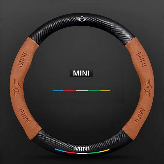 BMW Mini Cooper Luxury Carbon Fiber Leather Steering Wheel Cover – Soft Suede Touch, Enhanced Grip & Steering Wheel Protection