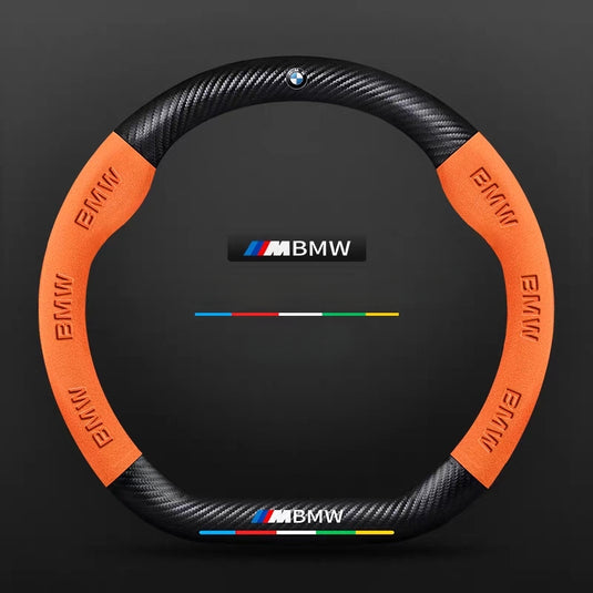 BMW iX3/4/5/6 Luxury Carbon Fiber Leather Steering Wheel Cover – Soft Suede Touch, Enhanced Grip & Steering Wheel Protection