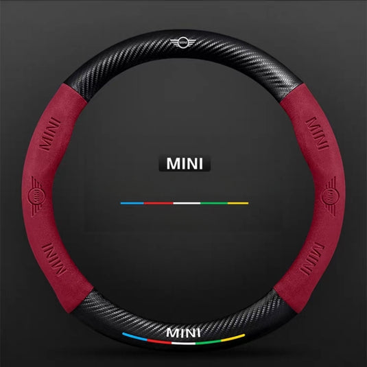 BMW Mini Cooper Luxury Carbon Fiber Leather Steering Wheel Cover – Soft Suede Touch, Enhanced Grip & Steering Wheel Protection
