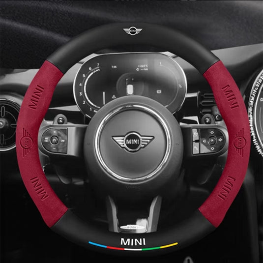 BMW Mini Cooper Leather-Texture Suede Steering Wheel Cover – Non-Slip, Durable, Sporty Feel & Steering Wheel Protection