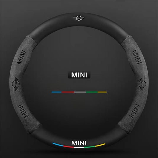 BMW Mini Cooper Leather-Texture Suede Steering Wheel Cover – Non-Slip, Durable, Sporty Feel & Steering Wheel Protection