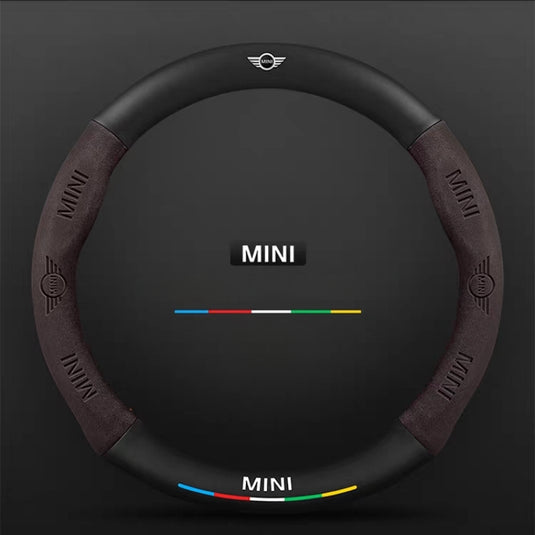 BMW Mini Cooper Leather-Texture Suede Steering Wheel Cover – Non-Slip, Durable, Sporty Feel & Steering Wheel Protection