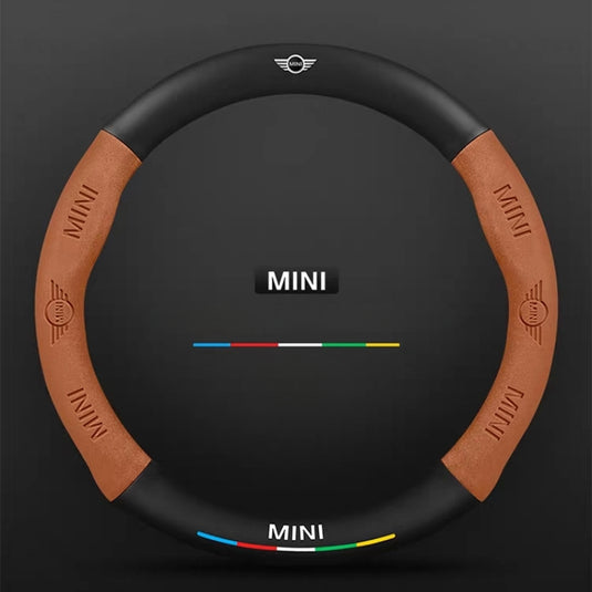 BMW Mini Cooper Leather-Texture Suede Steering Wheel Cover – Non-Slip, Durable, Sporty Feel & Steering Wheel Protection