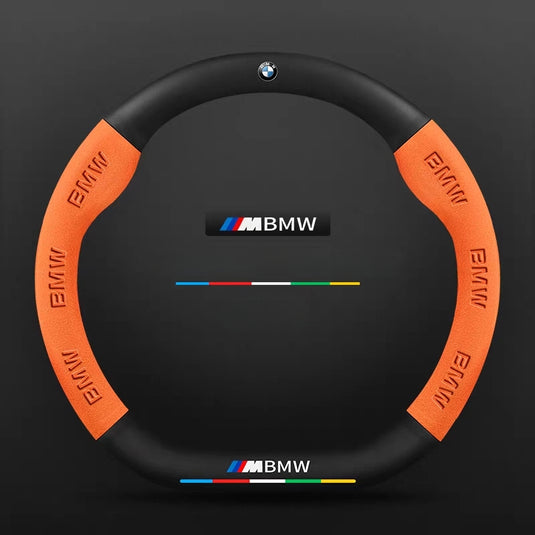 BMW iX3/4/5/6 Leather-Texture Suede Steering Wheel Cover – Non-Slip, Durable, Sporty Feel & Steering Wheel Protection