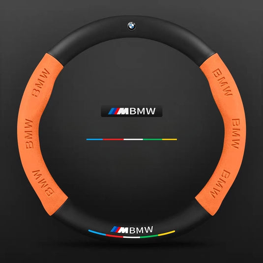 BMW iX3/4/5/6 Leather-Texture Suede Steering Wheel Cover – Non-Slip, Durable, Sporty Feel & Steering Wheel Protection
