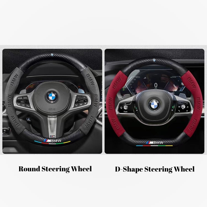 BMW Luxury Carbon Fiber Leather & Soft Suede Touch, Enhanced Grip Steering Wheel Cover For 3 Series, 4 Series, 5 Series, 6 Series, 7 Series, X1, X3, X4, X5, X6, X7 - i-Station Mobile Phone & Electronic Device Repair and Accessories