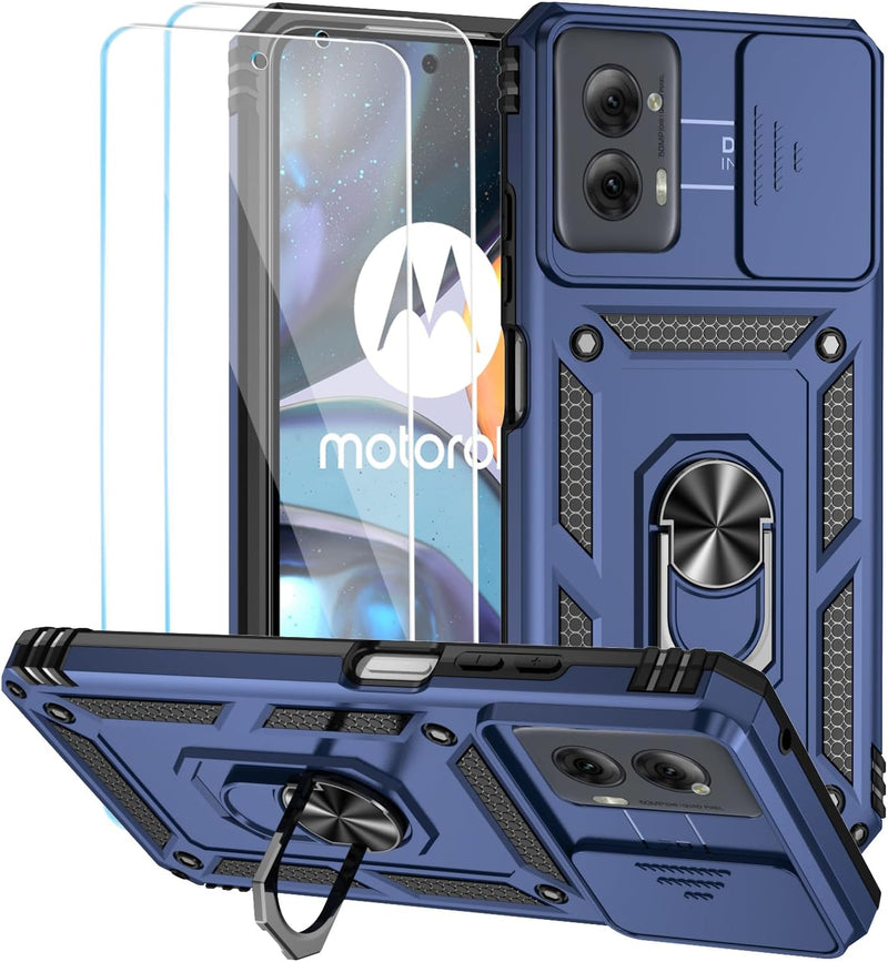 Load image into Gallery viewer, [Magnetic Ring Kickstand][Slide Camera Cover] Motorola Moto G Power 2024 - Shield Shockproof Rugged Heavy Duty Case  With 2PC 9H Glass Screen Protector
