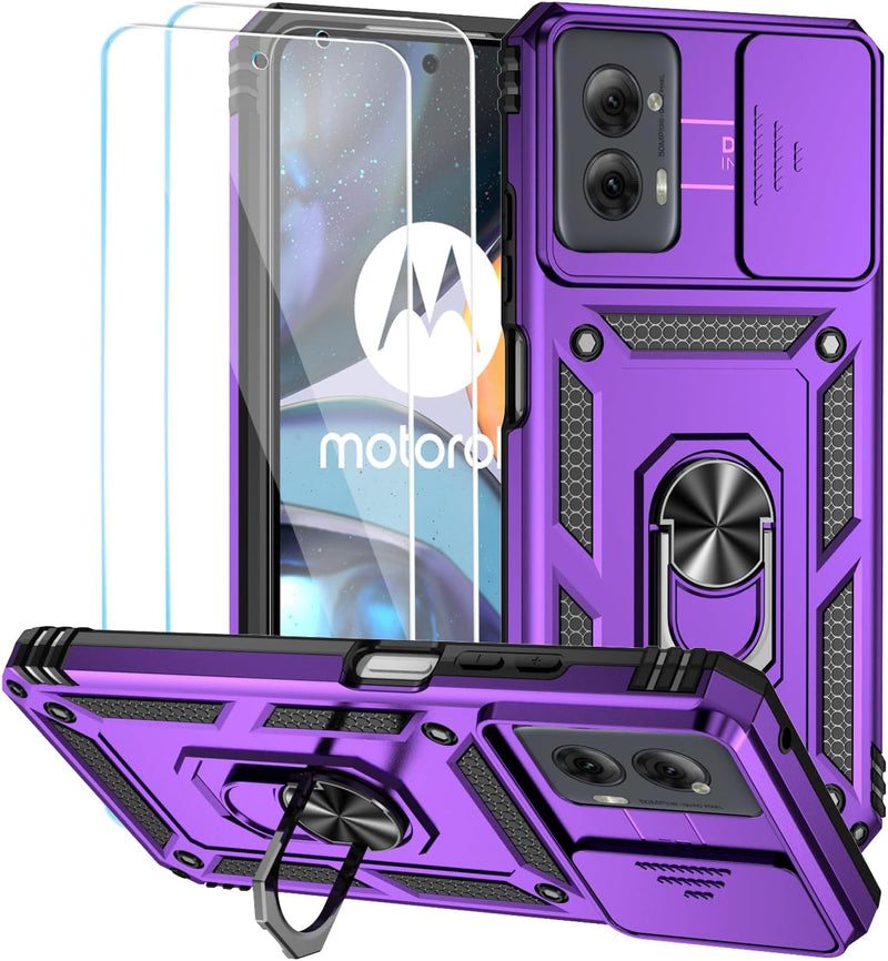 Load image into Gallery viewer, [Magnetic Ring Kickstand][Slide Camera Cover] Motorola Moto G Power 2024 - Shield Shockproof Rugged Heavy Duty Case  With 2PC 9H Glass Screen Protector
