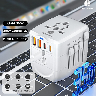 Universal 4 Ports PD 35W Conversion charger with dual USB-A ports, Dual USB-C ports, AC socket and Converter Wall Charger International Travelling Adapter - i-Station Mobile Phone & Electronic Device Repair and Accessories