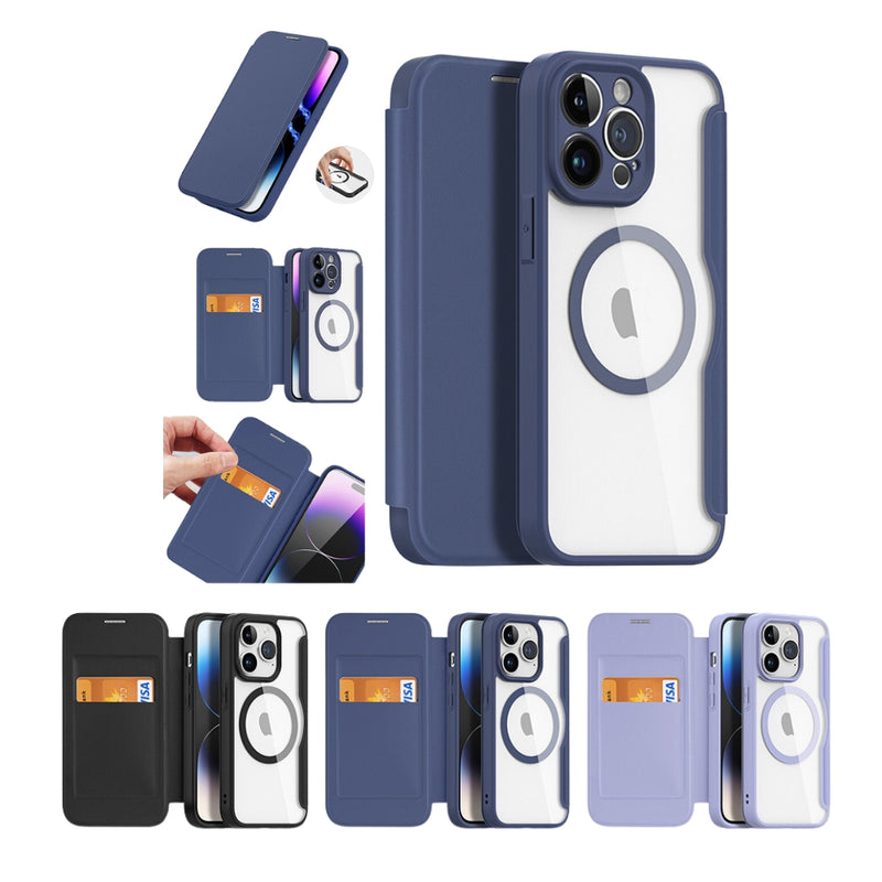 Load image into Gallery viewer, [With Card Slot][Magsafe Compatible] Apple iPhone 16/Plus/Pro/Max - Magnetic Catch Transparent Shockproof Flip PU Leather Wallet Series Case
