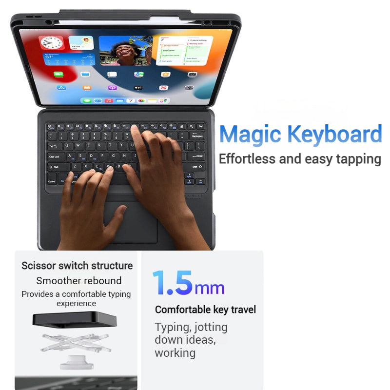 Load image into Gallery viewer, [Detachable][Built-in Pencil Slot] Apple iPad 7/8/9 10.2&#39;&#39; 7/8/9th Gen (2019/2020/2021) Wireless Bluetooth Touchpad Keyboard Case
