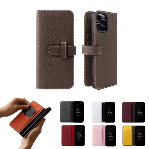 [With Card Slot][Snap Buckle] Apple iPhone 14/Plus/Pro/Max - TPU Shockproof Magnetless Genuine Leather Flip Wallet Series Stand Case