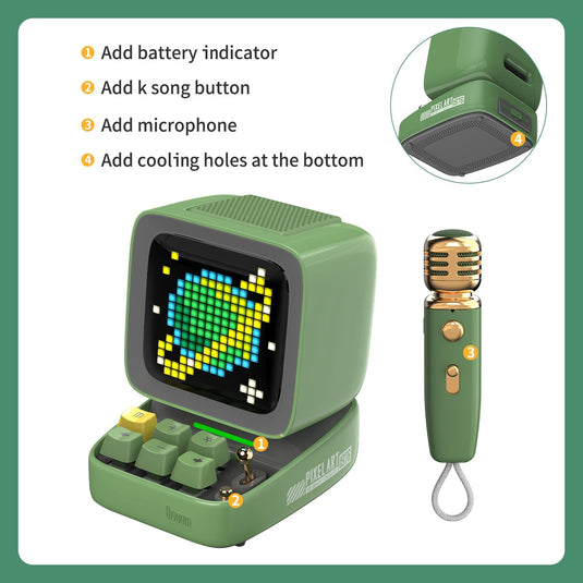 Divoom Ditoo-Mic Mini Karaoke Machine Pixel Art Singing Bluetooth Speaker With Pixel Display, Microphone