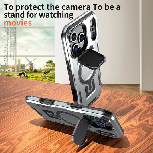 [Magsafe Compatible][With Lens Cover] Apple iPhone 17 Pro/Pro Max Heavy Duty Stand Phone Case