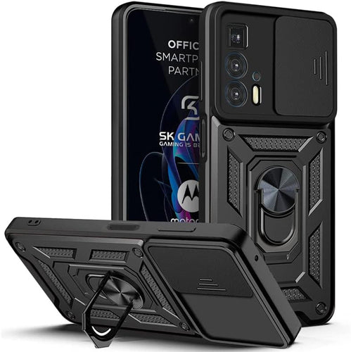 [Built-in 360-degree rotatable ring bracket][Camera Cover] Motorola Moto Edge 50 Fusion - Shield Shockproof Rugged Heavy Duty Case With 2PC 9H Tempered Glass Screen Protector