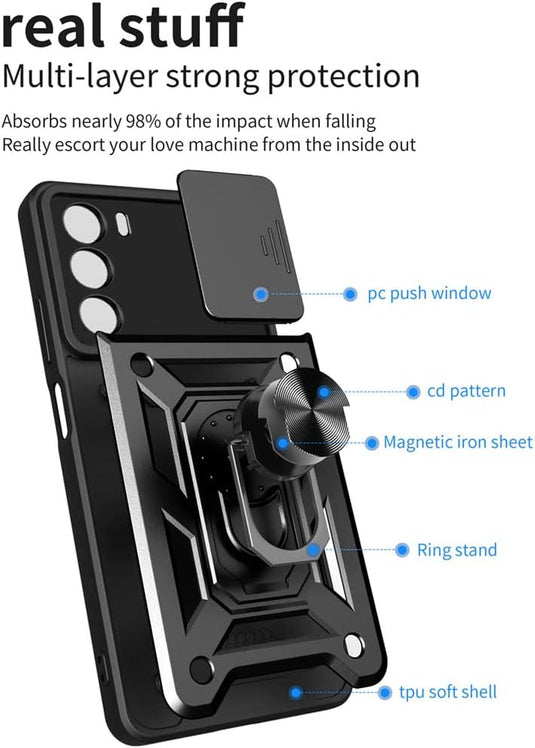 [Built-in 360-degree rotatable ring bracket][Camera Cover] Motorola Moto Edge 50 Neo - Shield Shockproof Rugged Heavy Duty Case With 2PC 9H Tempered Glass Screen Protector