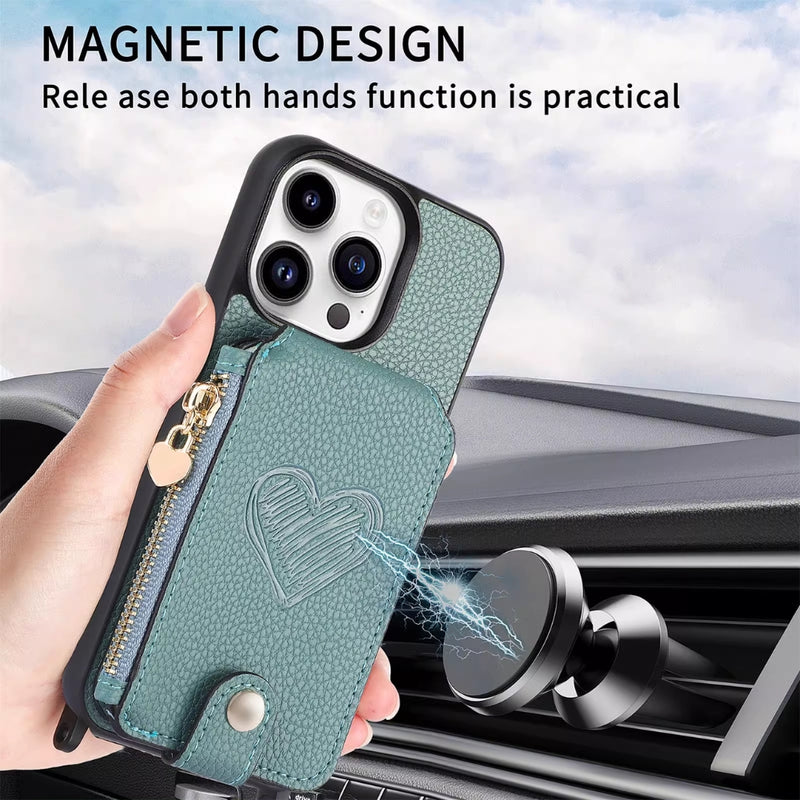 Load image into Gallery viewer, [With Card Slot][Car Magsafe Compatible] Apple iPhone 11/Pro/Max - Women Crossbody Zip Leather Wallet With Lanyard Drop proof Case
