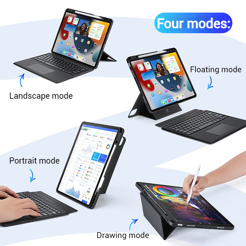 Load image into Gallery viewer, [Detachable][Built-in Pencil Slot] Apple iPad 7/8/9 10.2&#39;&#39; 7/8/9th Gen (2019/2020/2021) Wireless Bluetooth Touchpad Keyboard Case
