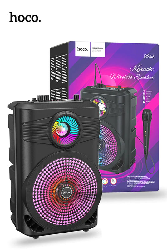 [BS46] HOCO Portable Home Camping Party Karaoke RBG Bluetooth Speaker With Microphone