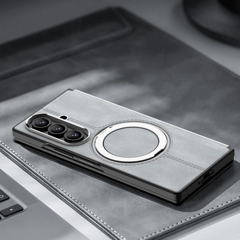 Load image into Gallery viewer, [Magsafe Compatible][Built-in Stand] Samsung Galaxy Z Fold7 - Unlon 360 Degree Rotating Stand Luxury Nappa-style Leather Foldable Magnetic Case
