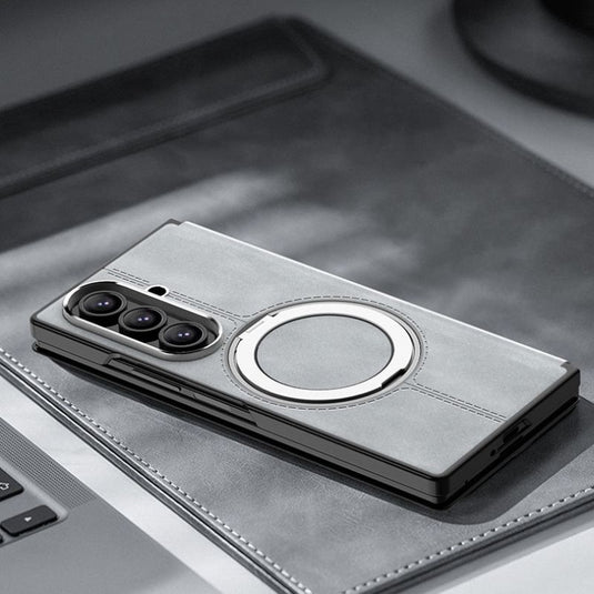[Magsafe Compatible][Built-in Stand] Samsung Galaxy Z Fold7 - Unlon 360 Degree Rotating Stand Luxury Nappa-style Leather Foldable Magnetic Case