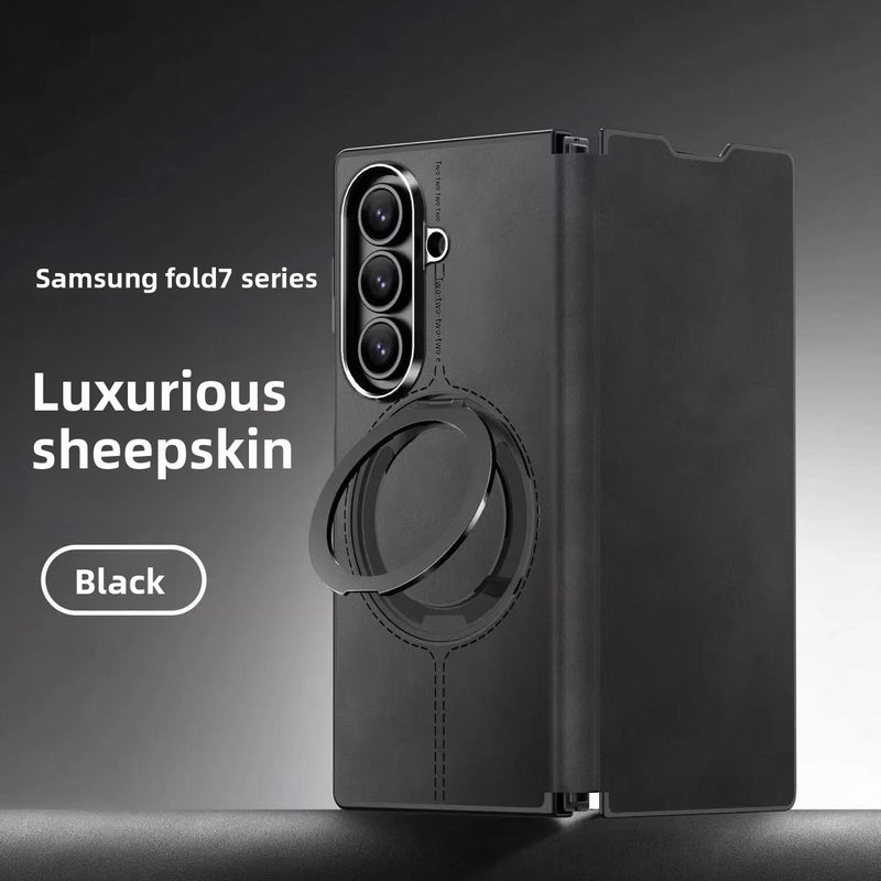 Load image into Gallery viewer, [Magsafe Compatible][Built-in Stand] Samsung Galaxy Z Fold7 - Unlon 360 Degree Rotating Stand Luxury Nappa-style Leather Foldable Magnetic Case
