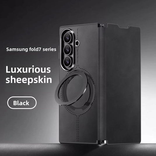 [Magsafe Compatible][Built-in Stand] Samsung Galaxy Z Fold7 - Unlon 360 Degree Rotating Stand Luxury Nappa-style Leather Foldable Magnetic Case