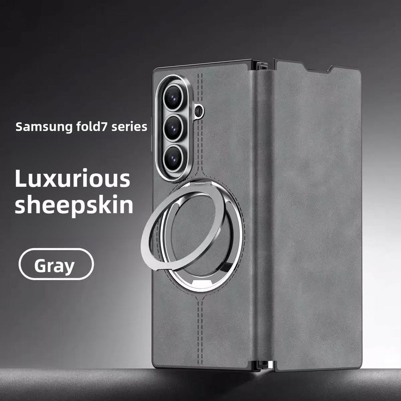 Load image into Gallery viewer, [Magsafe Compatible][Built-in Stand] Samsung Galaxy Z Fold7 - Unlon 360 Degree Rotating Stand Luxury Nappa-style Leather Foldable Magnetic Case

