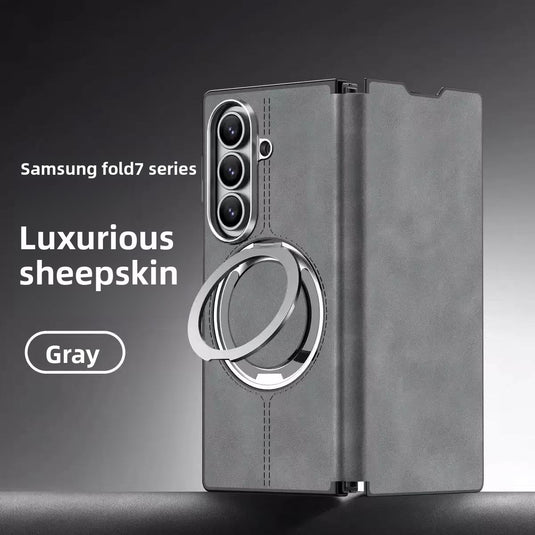 [Magsafe Compatible][Built-in Stand] Samsung Galaxy Z Fold7 - Unlon 360 Degree Rotating Stand Luxury Nappa-style Leather Foldable Magnetic Case