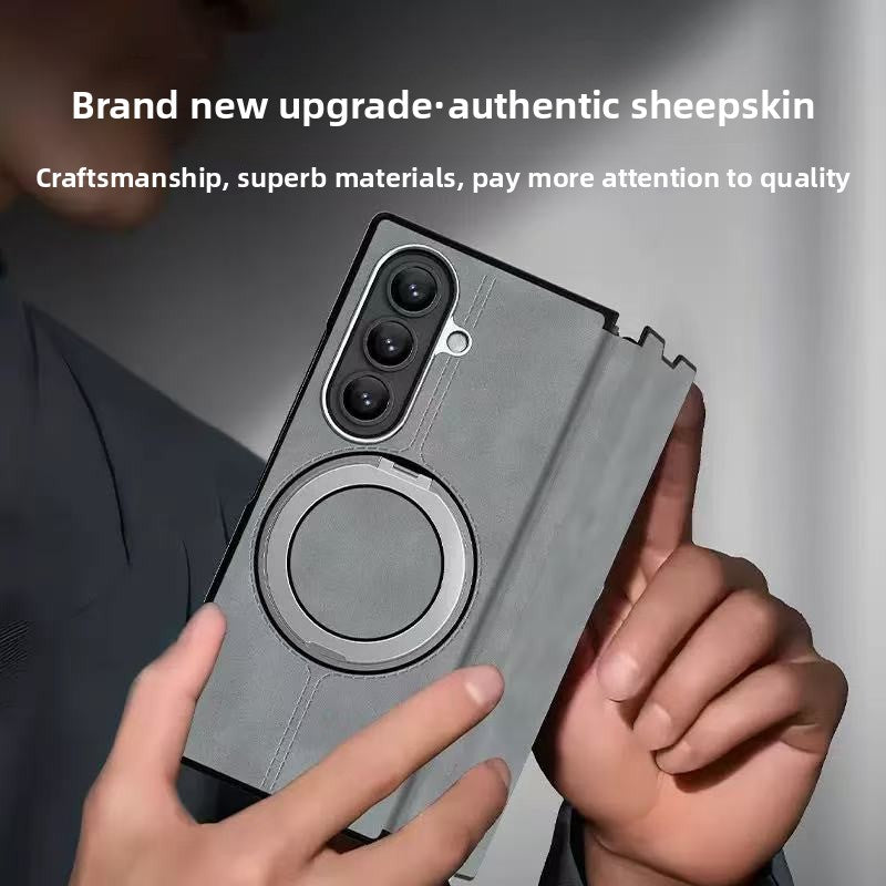 Load image into Gallery viewer, [Magsafe Compatible][Built-in Stand] Samsung Galaxy Z Fold7 - Unlon 360 Degree Rotating Stand Luxury Nappa-style Leather Foldable Magnetic Case
