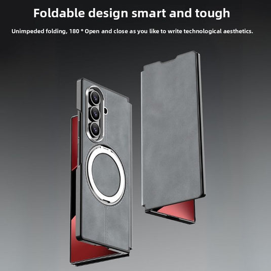 [Magsafe Compatible][Built-in Stand] Samsung Galaxy Z Fold7 - Unlon 360 Degree Rotating Stand Luxury Nappa-style Leather Foldable Magnetic Case