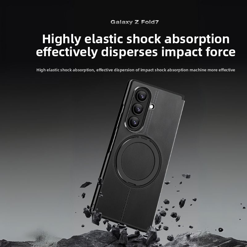 Load image into Gallery viewer, [Magsafe Compatible][Built-in Stand] Samsung Galaxy Z Fold7 - Unlon 360 Degree Rotating Stand Luxury Nappa-style Leather Foldable Magnetic Case

