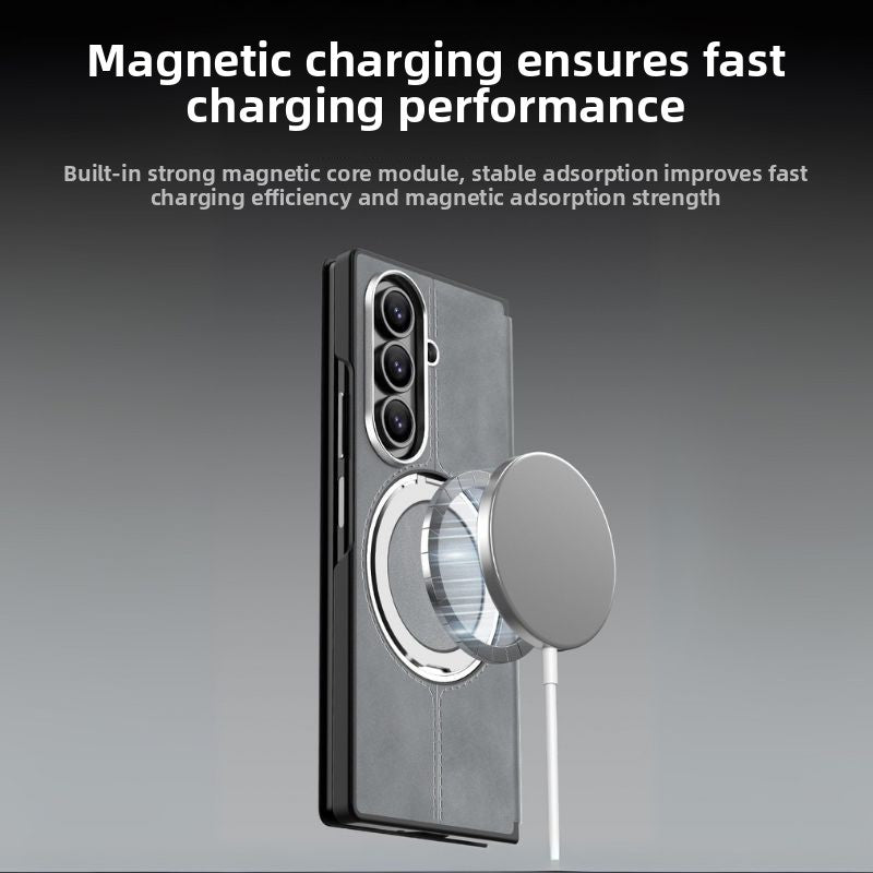 Load image into Gallery viewer, [Magsafe Compatible][Built-in Stand] Samsung Galaxy Z Fold7 - Unlon 360 Degree Rotating Stand Luxury Nappa-style Leather Foldable Magnetic Case
