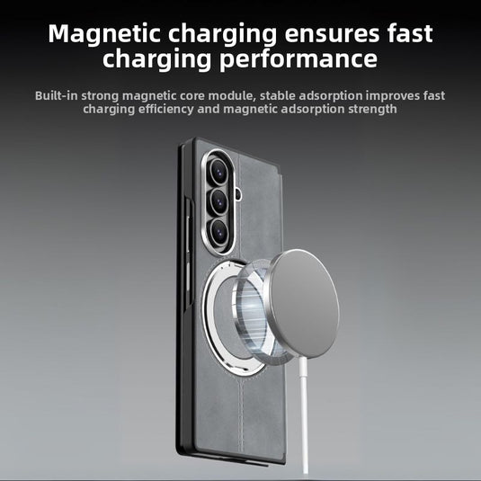 [Magsafe Compatible][Built-in Stand] Samsung Galaxy Z Fold7 - Unlon 360 Degree Rotating Stand Luxury Nappa-style Leather Foldable Magnetic Case
