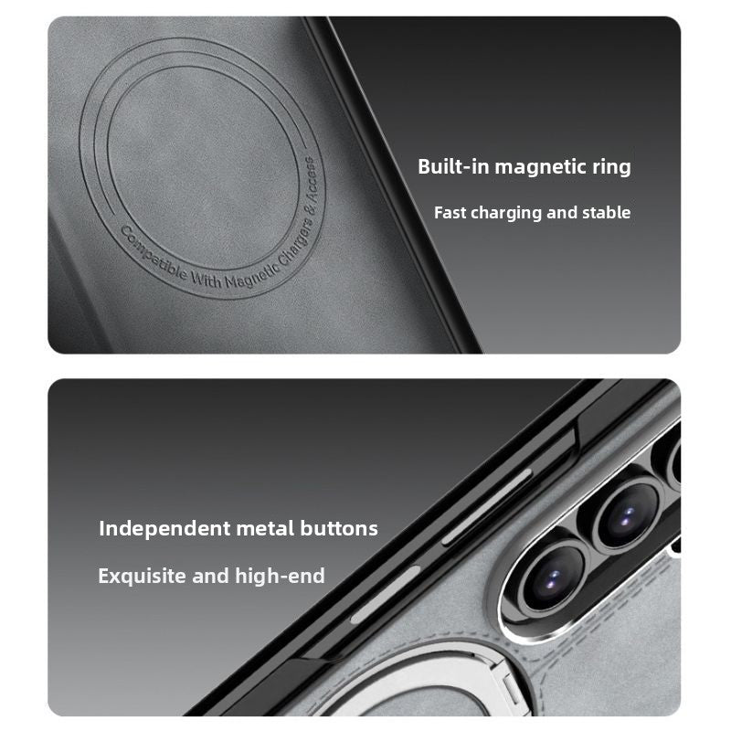 Load image into Gallery viewer, [Magsafe Compatible][Built-in Stand] Samsung Galaxy Z Fold7 - Unlon 360 Degree Rotating Stand Luxury Nappa-style Leather Foldable Magnetic Case

