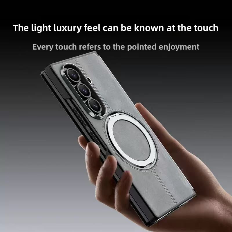 Load image into Gallery viewer, [Magsafe Compatible][Built-in Stand] Samsung Galaxy Z Fold7 - Unlon 360 Degree Rotating Stand Luxury Nappa-style Leather Foldable Magnetic Case
