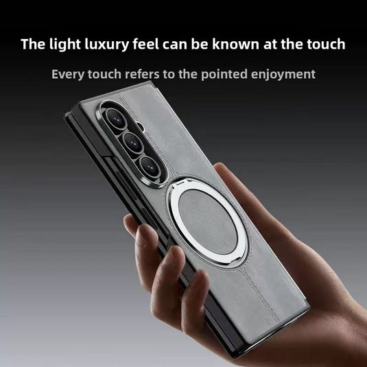 [Magsafe Compatible][Built-in Stand] Samsung Galaxy Z Fold7 - Unlon 360 Degree Rotating Stand Luxury Nappa-style Leather Foldable Magnetic Case