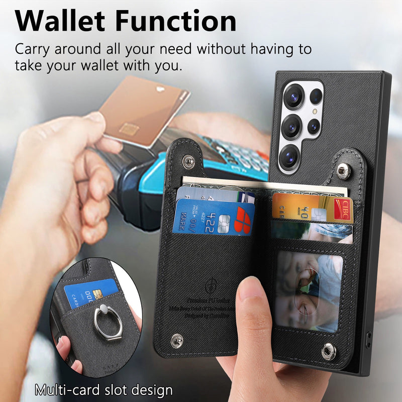 Load image into Gallery viewer, [Built-in Ring Kickstand][With Card Slot] Samsung Galaxy S25/Plus/Ultra/Edge Stylish Shockproof Wallet Series Case
