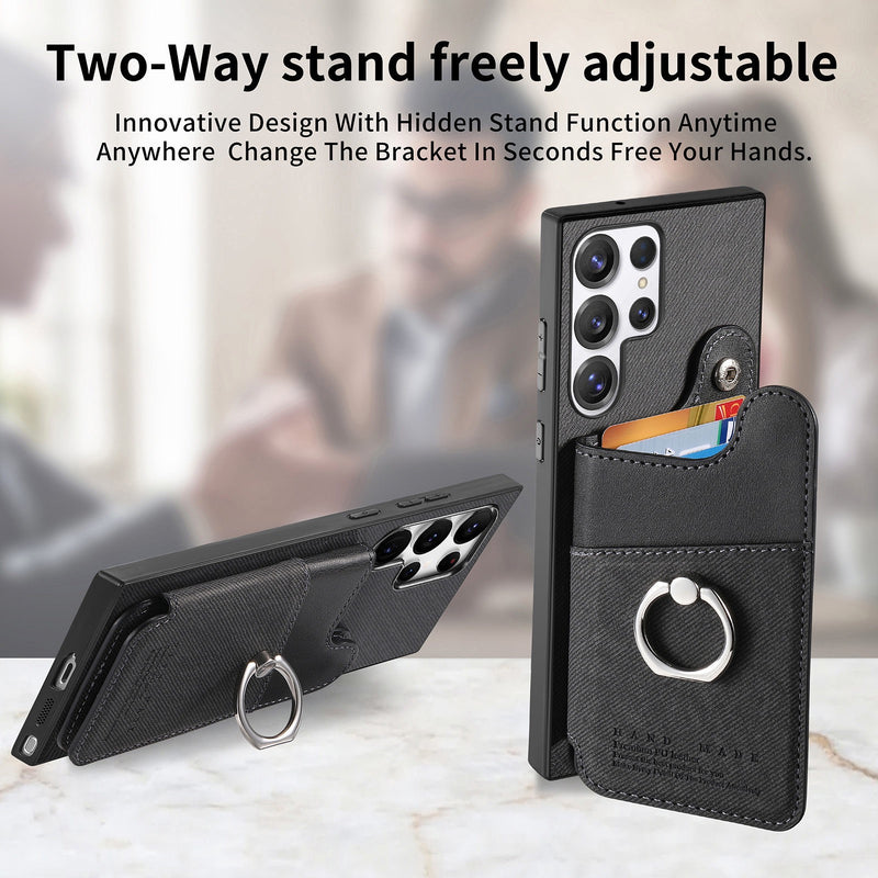 Load image into Gallery viewer, [Built-in Ring Kickstand][With Card Slot] Samsung Galaxy S25/Plus/Ultra/Edge Stylish Shockproof Wallet Series Case
