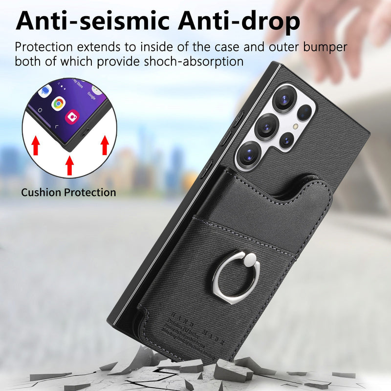 Load image into Gallery viewer, [Built-in Ring Kickstand][With Card Slot] Samsung Galaxy S25/Plus/Ultra/Edge Stylish Shockproof Wallet Series Case
