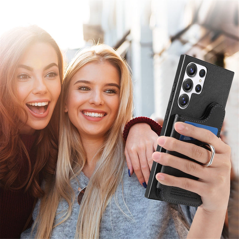 Load image into Gallery viewer, [Built-in Ring Kickstand][With Card Slot] Samsung Galaxy S25/Plus/Ultra/Edge Stylish Shockproof Wallet Series Case

