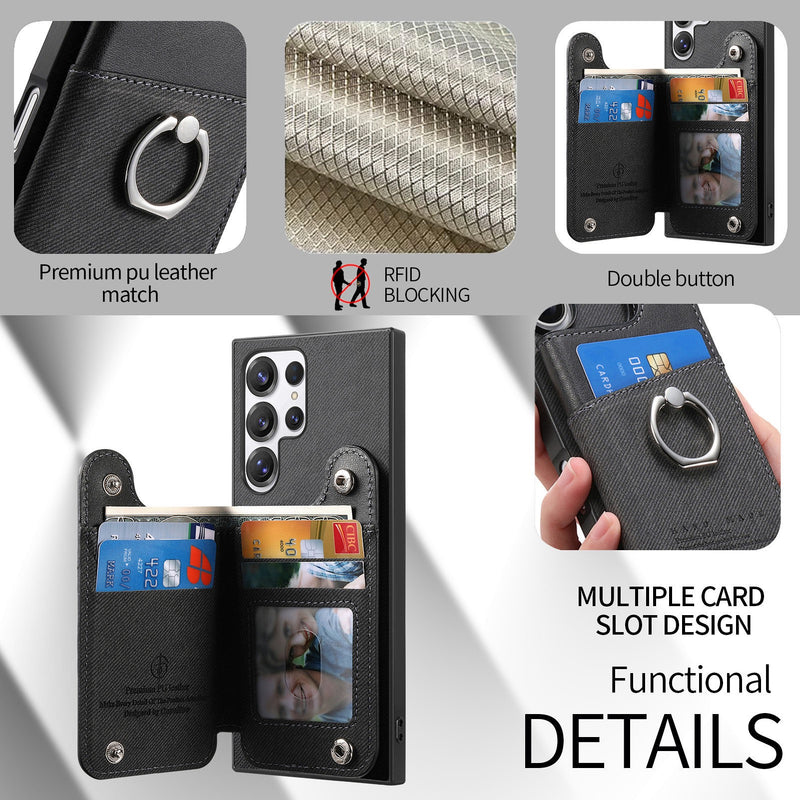 Load image into Gallery viewer, [Built-in Ring Kickstand][With Card Slot] Samsung Galaxy S25/Plus/Ultra/Edge Stylish Shockproof Wallet Series Case
