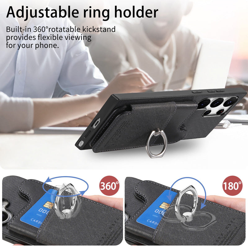 Load image into Gallery viewer, [Built-in Ring Kickstand][With Card Slot] Samsung Galaxy S25/Plus/Ultra/Edge Stylish Shockproof Wallet Series Case
